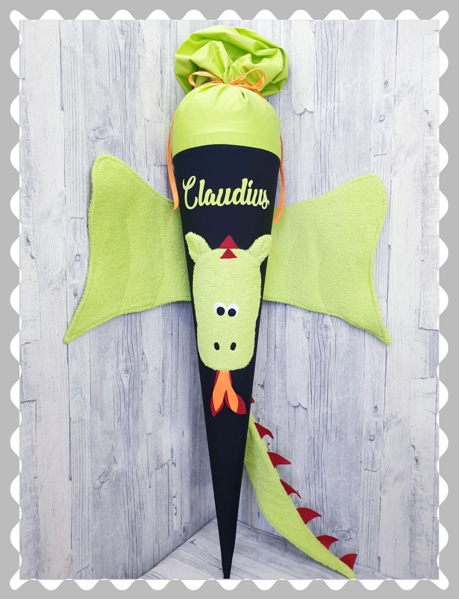 EINZELSTÜCK !!! Schultüte / Zuckertüte Drache türkis/grün - Steckkönig EINZELSTÜCK !!! Schultüte / Zuckertüte Drache türkis/grün - Steckkönig