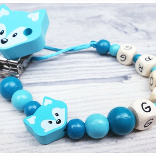 Schnullerkette "Fuchs mit Fuchsclip" mit Deinen Wunschfarben