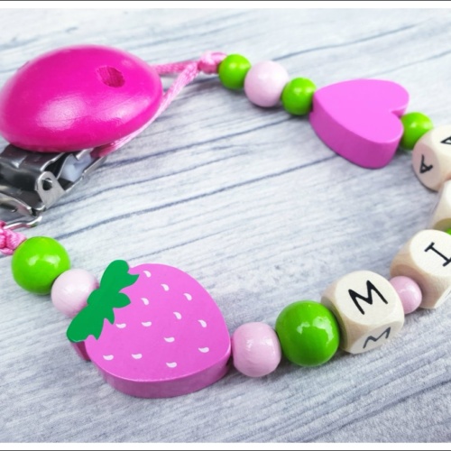 Schnullerkette "Erdbeere in Pink" mit Deinen Wunschfarben