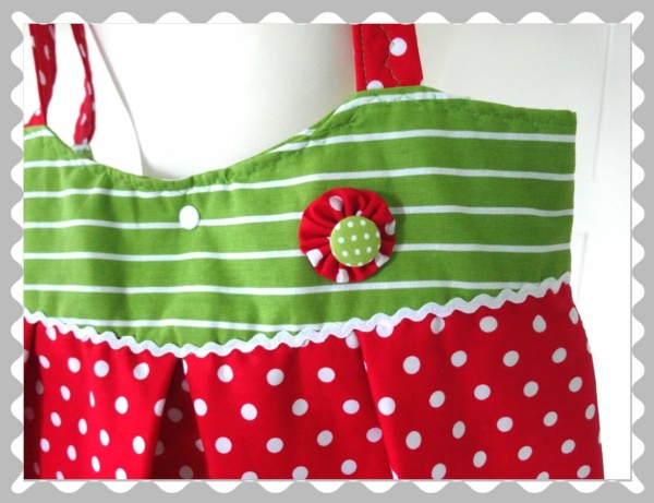 Ballontasche "Rot mit weißen Punkten/Grün Streifen"