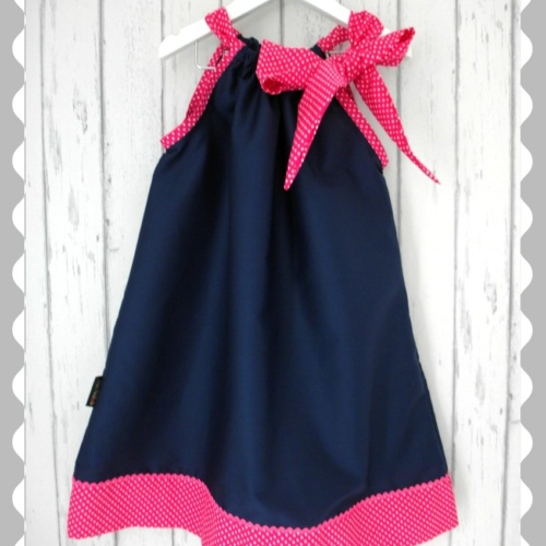 Kleid / Hängerchen "Marine Uni/Pink Pünktchen"