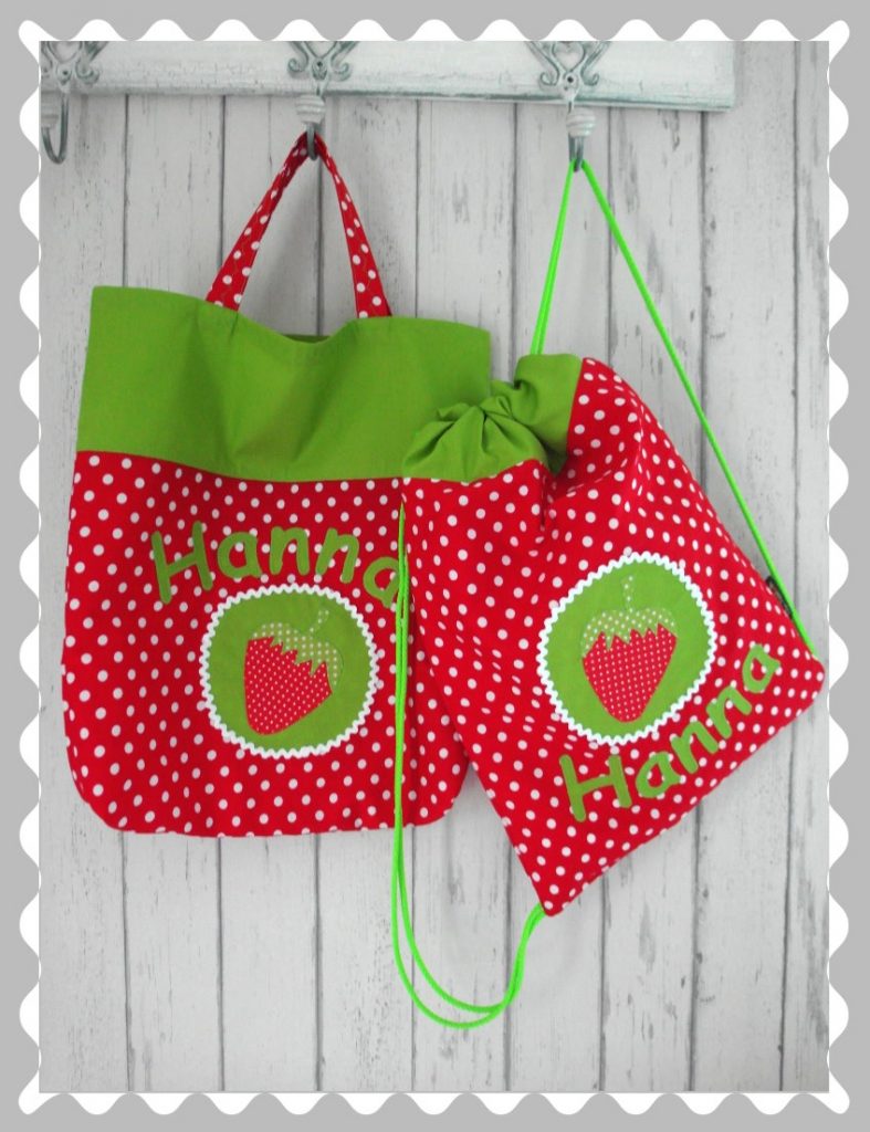 Kitaset "Erdbeere auf einem Emplem" mit Wunschstoffen