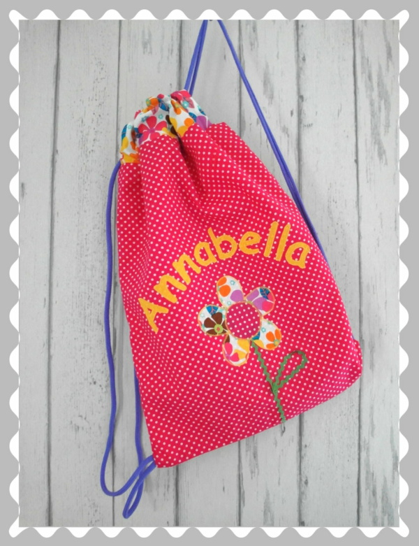 Kordelrucksack  "Blume" mit Wunschstoff