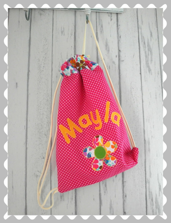 Kordelrucksack  "Blume" mit Wunschstoff