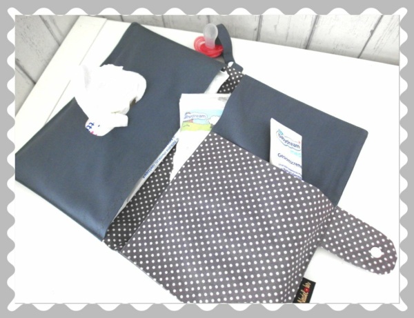 Windel /-Wickeltasche "Grau Uni/Pünktchen mit Sternen"