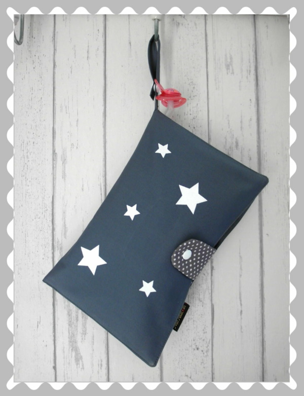 Windel /-Wickeltasche "Grau Uni/Pünktchen mit Sternen"