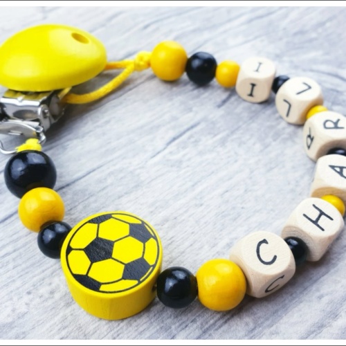 Schnullerkette "Fussball Gelb/Schwarz", mit Deinen Wunschfarben
