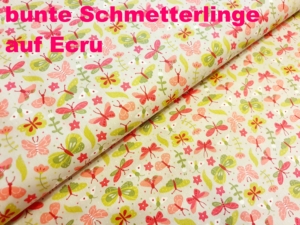 Stoffe bunte Schmetterlinge auf Ecru