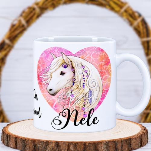 Tasse "weißes Pferd mit Herz" mit Wunschname