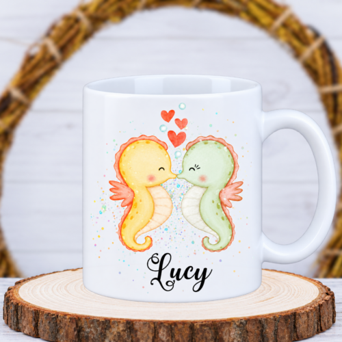 Tasse "Seepferdchenpärchen mit Glitzer" mit Wunschname
